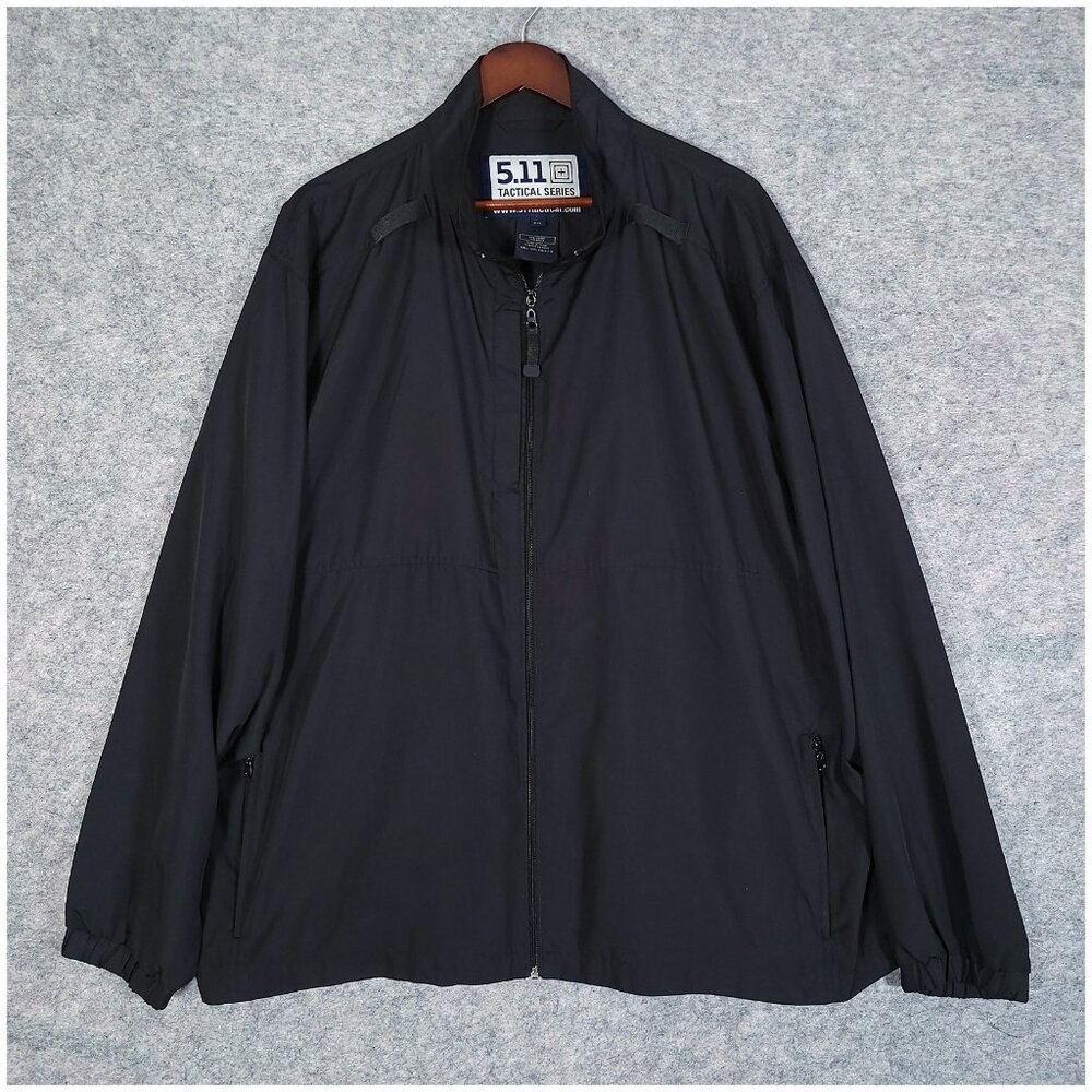 5.11 Tactical Packable Jacket 2XL Black Windbreaker Rain Wind Resistant Mic Loop
